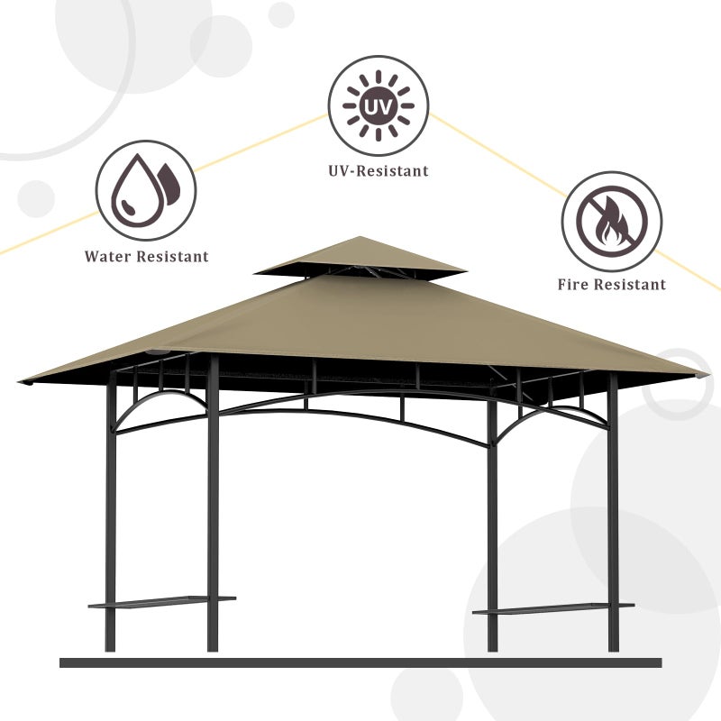 aonear Grill Gazebo Replacement Canopy Top - AONEAR 5'x8' Outdoor BBQ Tent Roof Cover Double Tiered Outdoor Grill Shelter Fit for Model L-GG001PST-F (Khaki) - Image 3